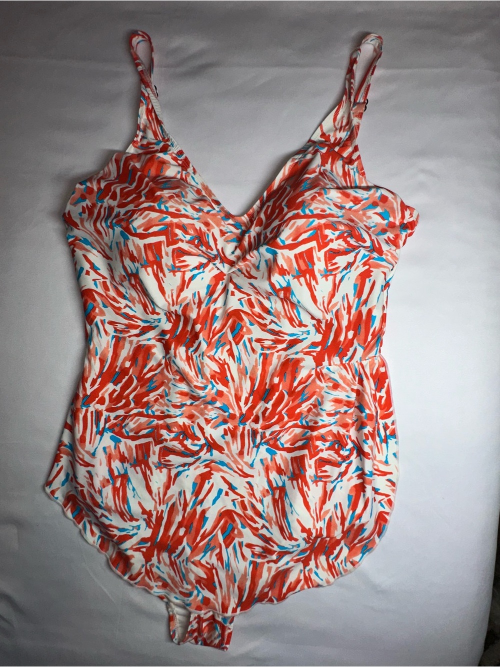 V-Neck Coral & Aqua Print One-Piece Swimsuit